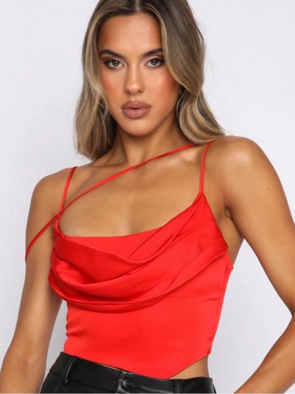 White Fox Boutique Red Satin Cowl Bustier Cami